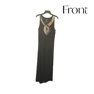 Chic Black Maxi Dress with Gold Embellishments